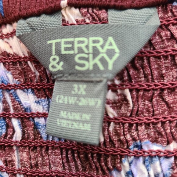 Terra & Sky Women's Plus Flutter Sleeve Midi Tiered Dress Maroon Floral Size 3X - Picture 8 of 15